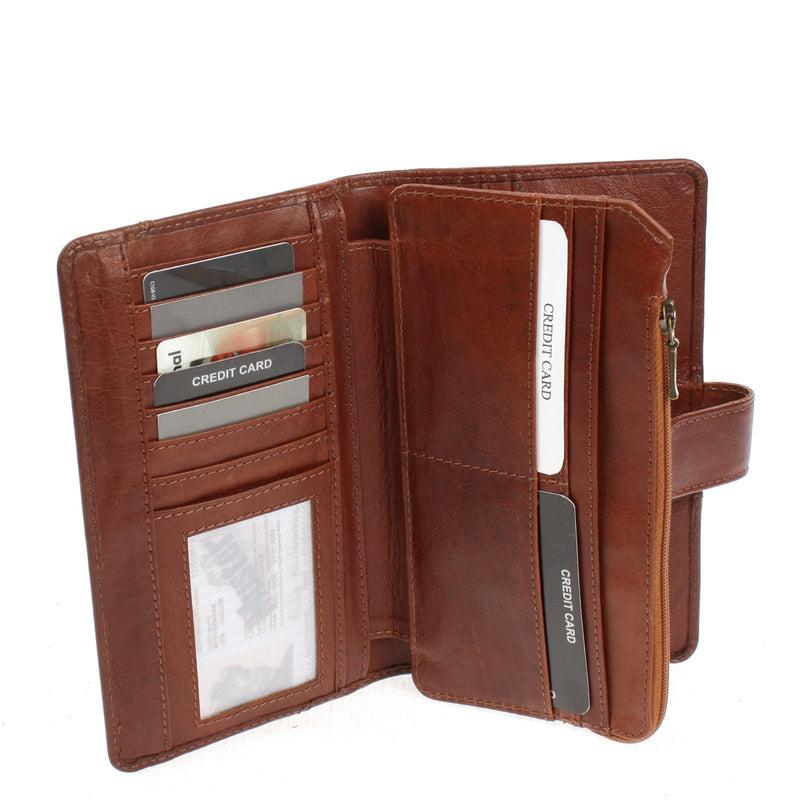 Leconi Geldbörse Damen Portemonnaie Leder braun LE9017 Sonderangebot