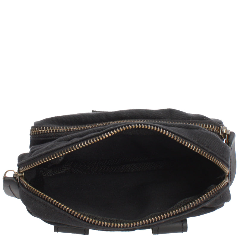 Leconi Gürteltasche Bauchtasche Hüfttasche Leder Canvas schwarz LE3037 Muttertagsangebot