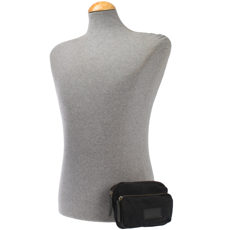Leconi Gürteltasche Bauchtasche Hüfttasche Leder Canvas schwarz LE3037 Muttertagsangebot