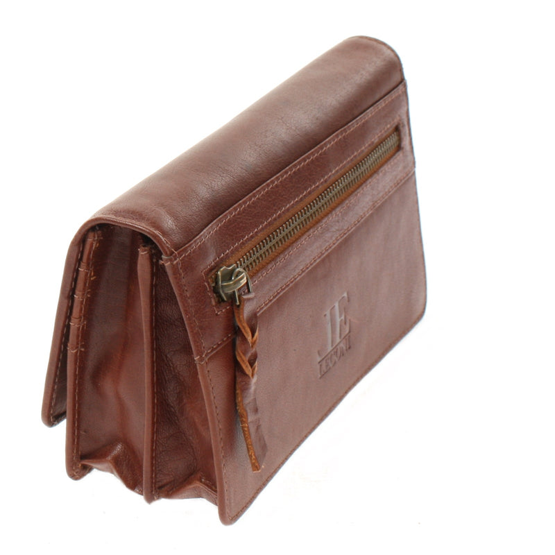 Leconi Geldbörse Damen Clutch Portemonnaie Leder braun LE9016 Valentinstagsangebot