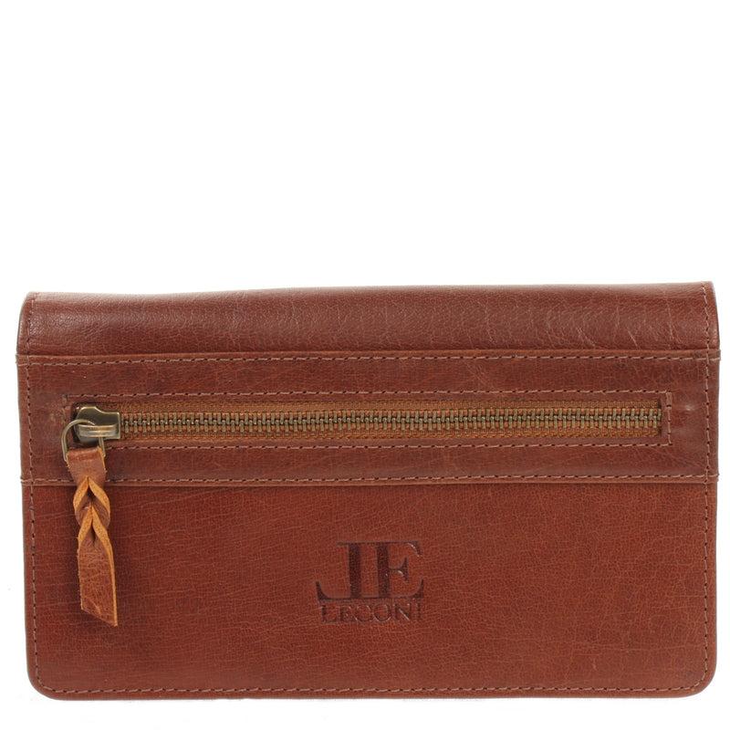 Leconi Geldbörse Damen Clutch Portemonnaie Leder braun LE9016 Valentinstagsangebot
