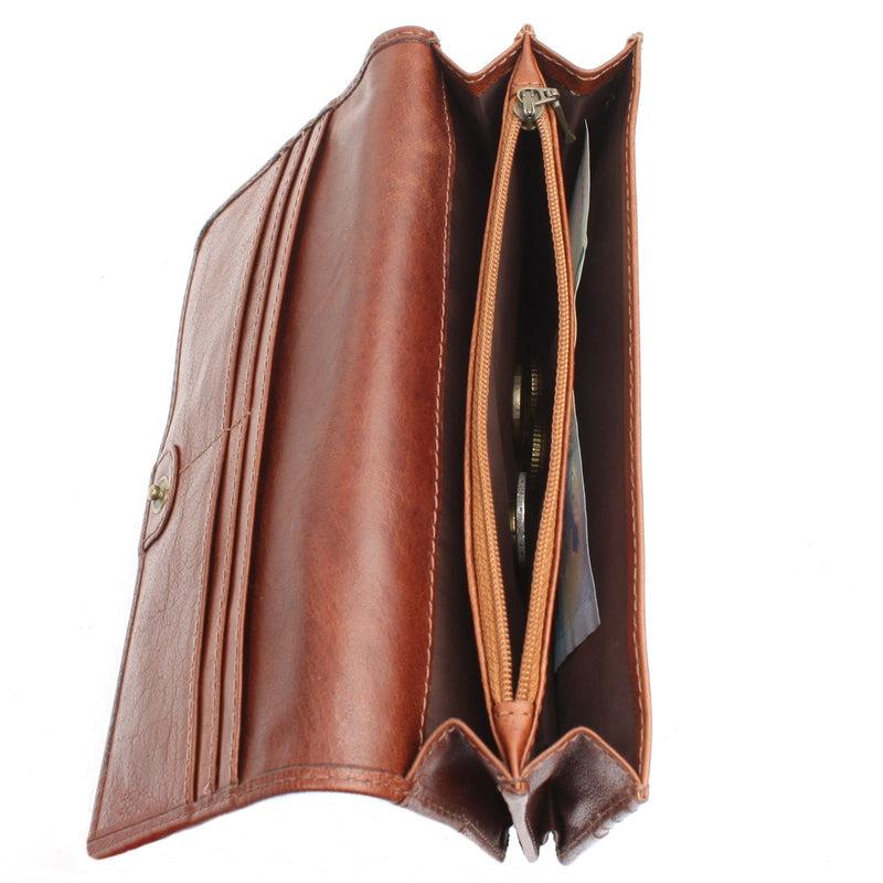 Leconi Geldbörse Damen Clutch Portemonnaie Leder braun LE9016 Valentinstagsangebot