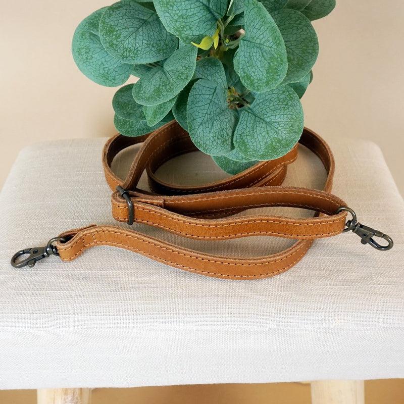 Leconi schmaler Trageriemen Schultergurt Leder 1,6cm x 150cm cognac LEC-R8 Online Outlet
