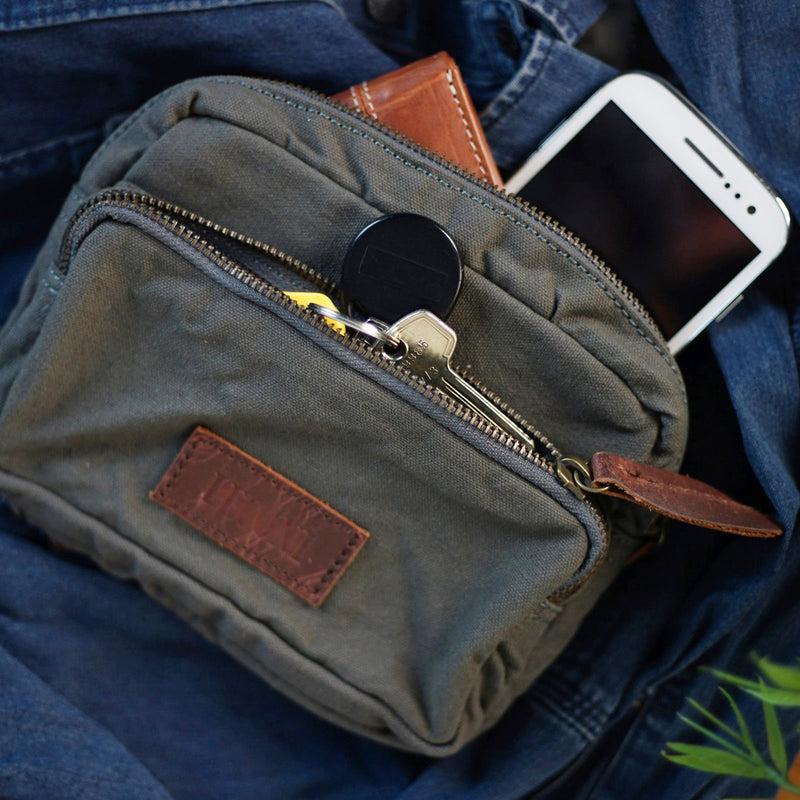 Leconi Gürteltasche Bauchtasche Canvas Rindsleder grau LE3037 Exklusive Angebote
