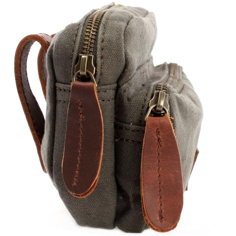 Leconi Gürteltasche Bauchtasche Hüfttasche Leder Canvas grün LE3037 Blitzangebot