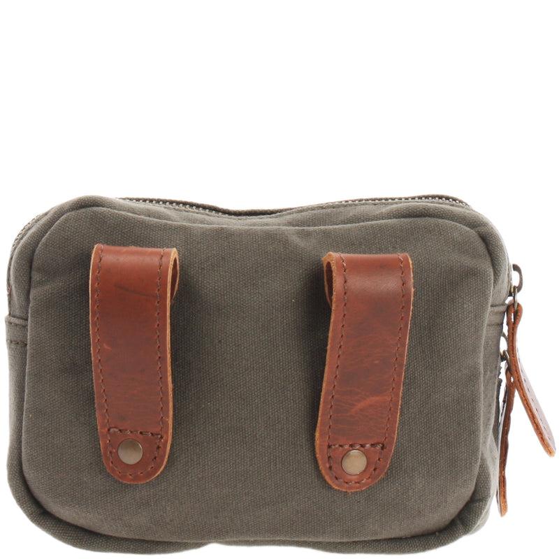 Leconi Gürteltasche Bauchtasche Hüfttasche Leder Canvas grün LE3037 Blitzangebot
