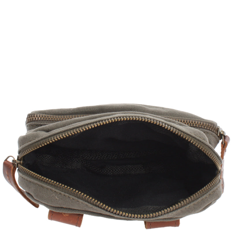 Leconi Gürteltasche Bauchtasche Hüfttasche Leder Canvas grün LE3037 Blitzangebot