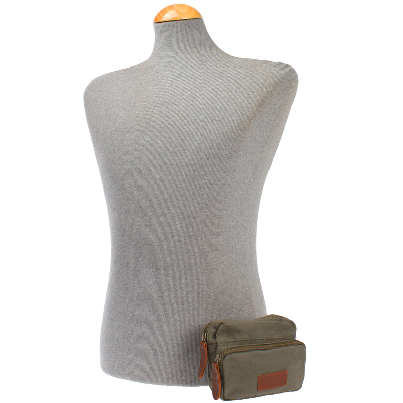 Leconi Gürteltasche Bauchtasche Hüfttasche Leder Canvas grün LE3037 Blitzangebot