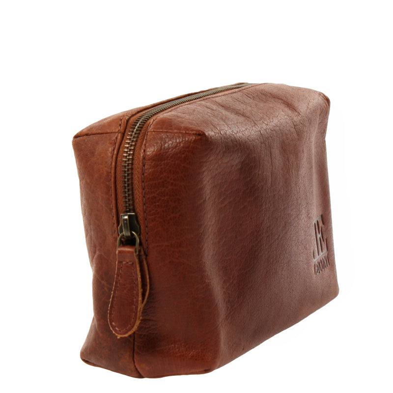 Leconi Utensilientasche Kosmetiktasche Schminktasche Stiftemappe Damen Herren Leder braun LE9018 Kauf eins, bekomm eins gratis