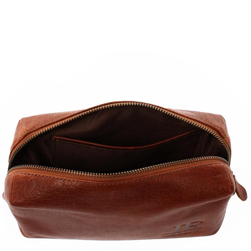 Leconi Utensilientasche Kosmetiktasche Schminktasche Stiftemappe Damen Herren Leder braun LE9018 Kauf eins, bekomm eins gratis