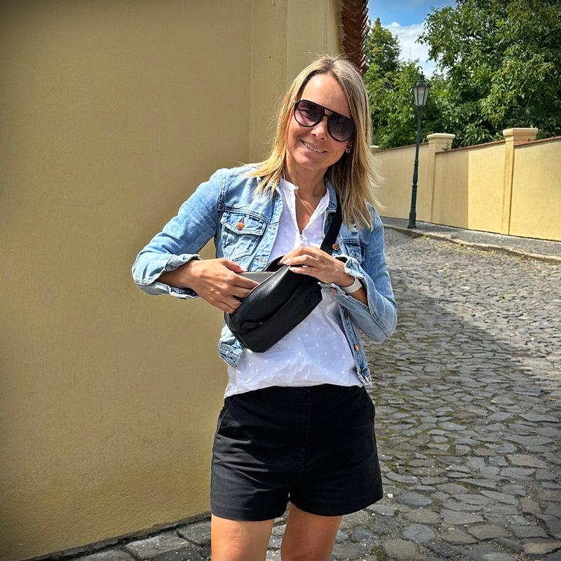 Leconi Gürteltasche Bauchtasche Hüfttasche Damen Herren Nappa Leder schwarz LE9029 Tägliche Deals