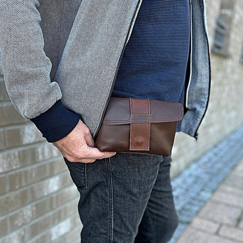 Leconi große Gürteltasche Bauchtasche Hüfttasche Damen Herren Rindsleder braun LE9030 Letzter Tag