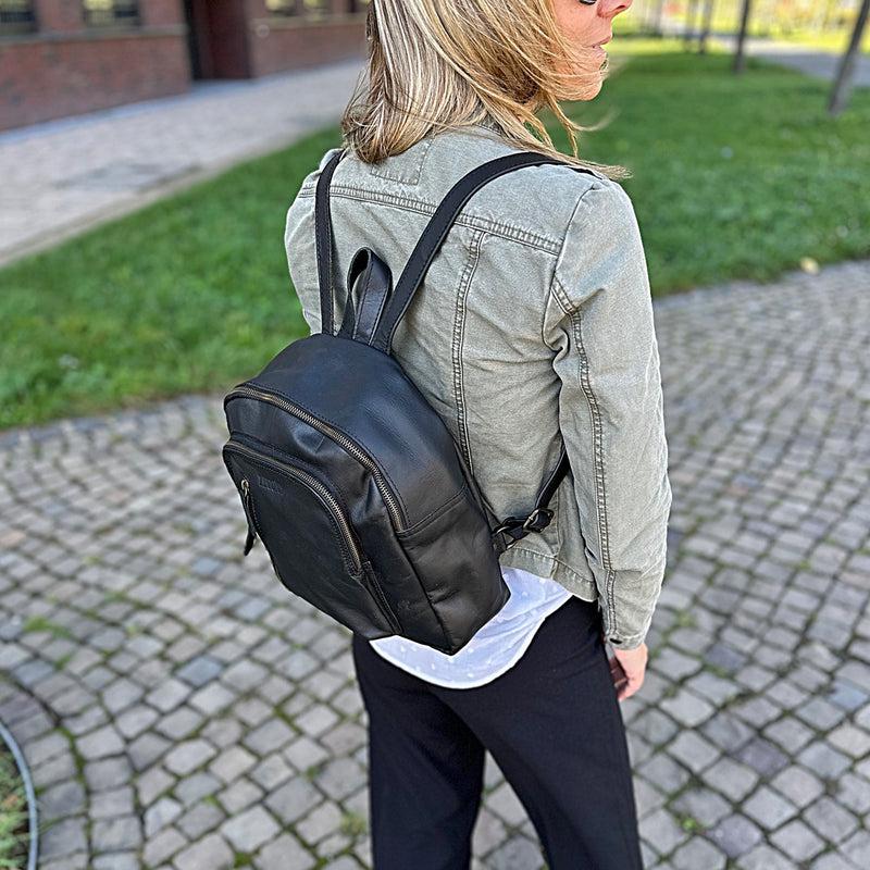 Leconi kleiner Rucksack Freizeitrucksack Lederrucksack Leder schwarz LE1011 Zeitbegrenzte Promotion
