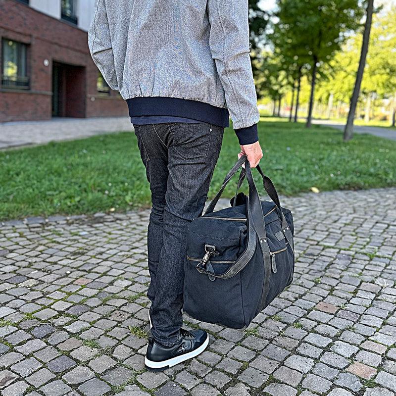 Leconi Weekender Sporttasche Reisetasche Damen Herren Leder Canvas schwarz LE2014 Bis zu 50% Rabatt