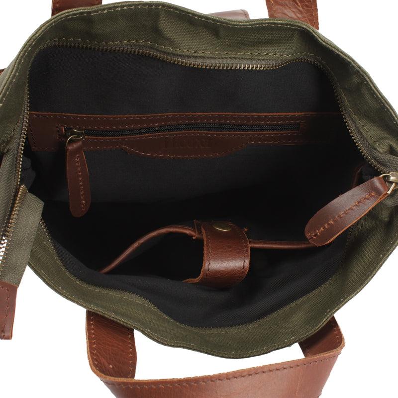 Leconi Freizeitrucksack Rucksack DIN A4 Canvas Leder grün LE1021 Bis zu 60% Rabatt