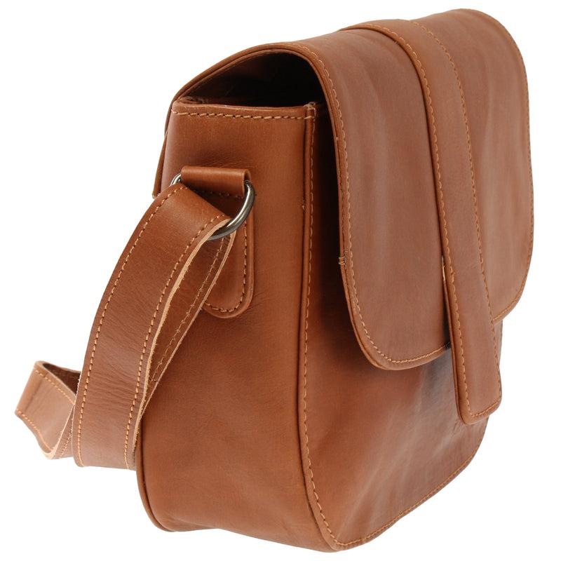 Leconi kleine Schultertasche Umhängetasche Damentasche Leder cognac LE0074 Nur für heute