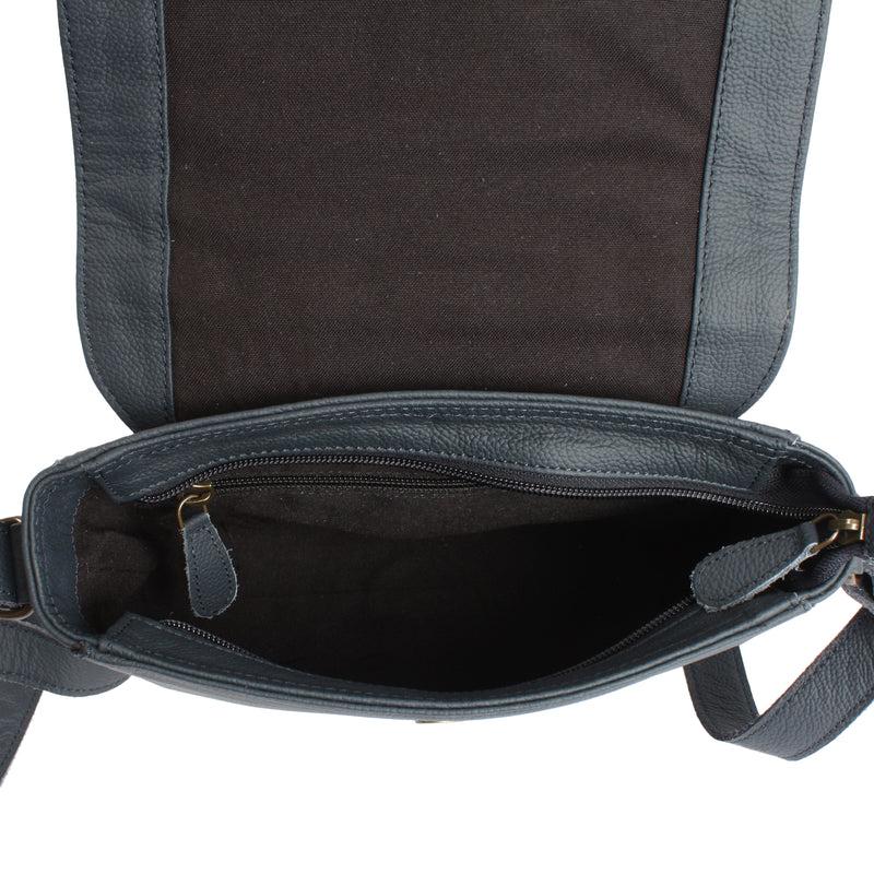 Leconi kleine Schultertasche Umhängetasche Damentasche Leder navy LE0074 Sonderangebot der Fabrik