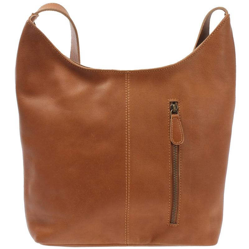 Leconi mittlere Umhängetasche Schultertasche Beuteltasche Damentasche Leder cognac LE0072 Riesige Rabatte