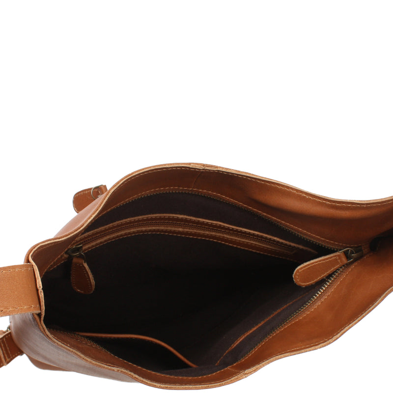 Leconi mittlere Umhängetasche Schultertasche Beuteltasche Damentasche Leder cognac LE0072 Riesige Rabatte