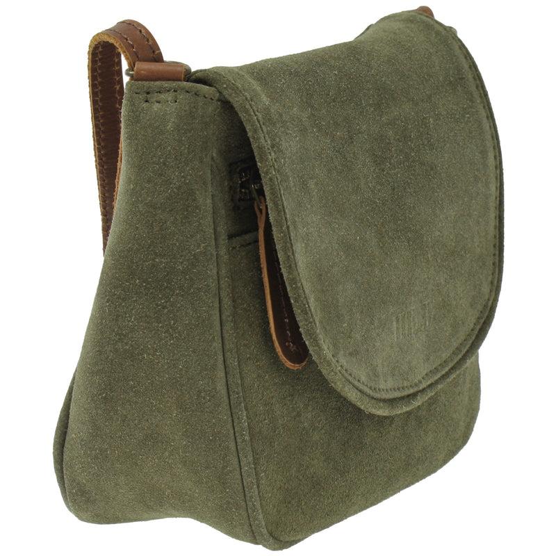 Leconi kleine Umhängetasche Ledertasche Damentasche Schultertasche Veloursleder grün LE3047 50% Rabatt mit kostenlosem Versand