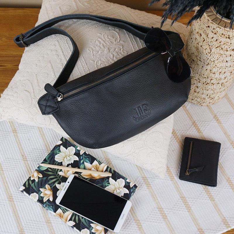 Leconi große Bauchtasche Umhängetasche Crossbody Ledertasche Leder schwarz LE3088 Clearance-Verkauf