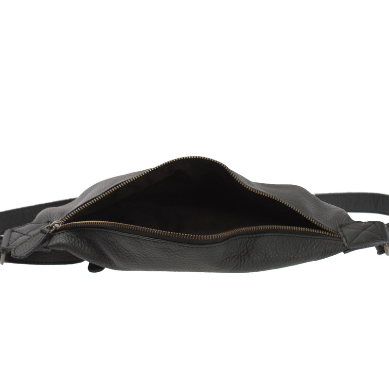 Leconi große Bauchtasche Umhängetasche Crossbody Ledertasche Leder schwarz LE3088 Clearance-Verkauf