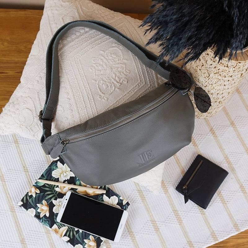 Leconi große Bauchtasche Umhängetasche Crossbody Ledertasche Leder oliv LE3088 Kostenloser Versand international
