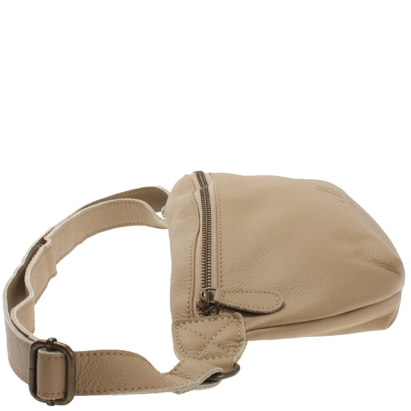 Leconi große Bauchtasche Umhängetasche Crossbody Ledertasche Leder sand LE3088 Fabrikladen