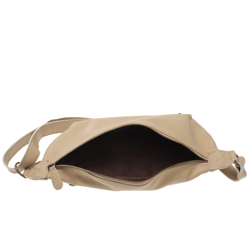 Leconi große Bauchtasche Umhängetasche Crossbody Ledertasche Leder sand LE3088 Fabrikladen