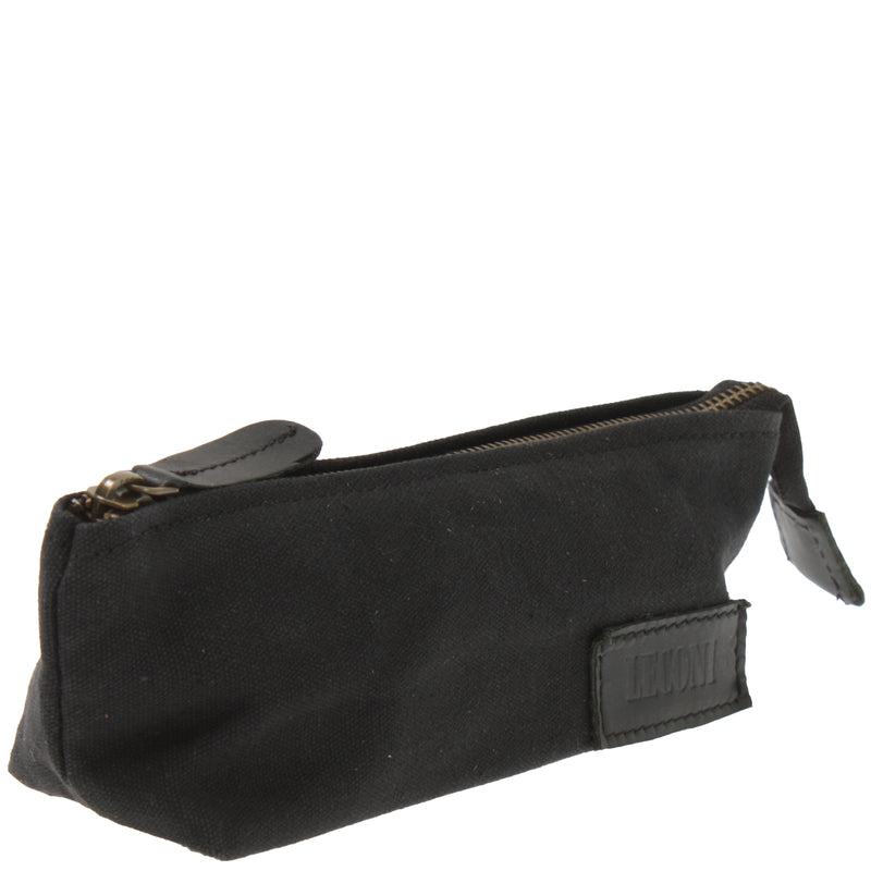 Leconi Stiftemappe Federtasche Stifteetui Federmappe Damen Herren Canvas Leder schwarz LE9026 Im Verkauf