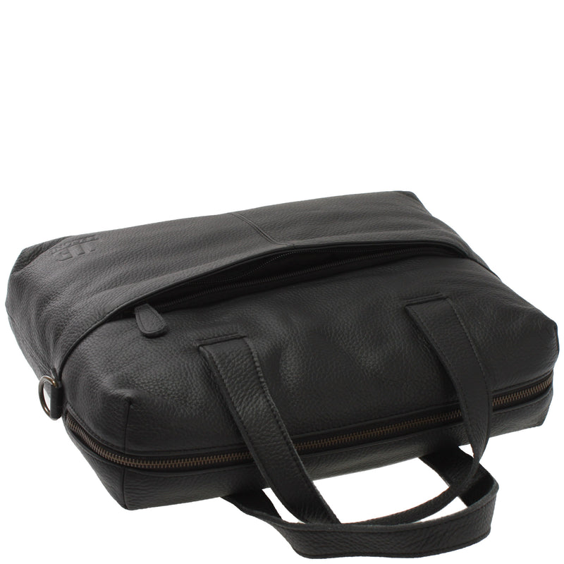Leconi Schultertasche Henkeltasche Shopper DIN A4 Handtasche Damen Leder schwarz LE0059 zollfrei