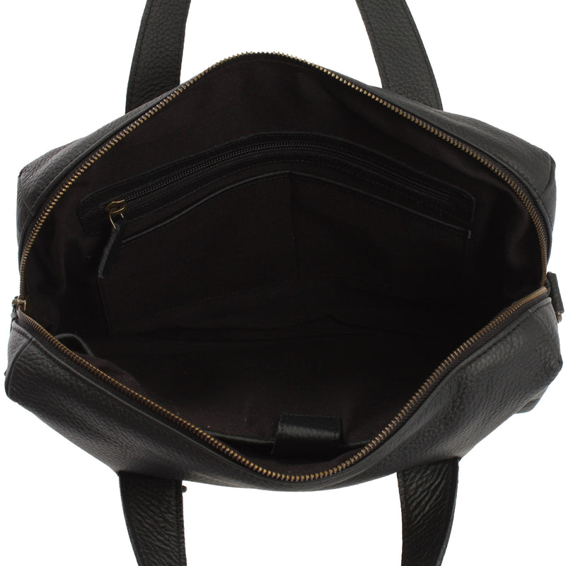 Leconi Schultertasche Henkeltasche Shopper DIN A4 Handtasche Damen Leder schwarz LE0059 zollfrei