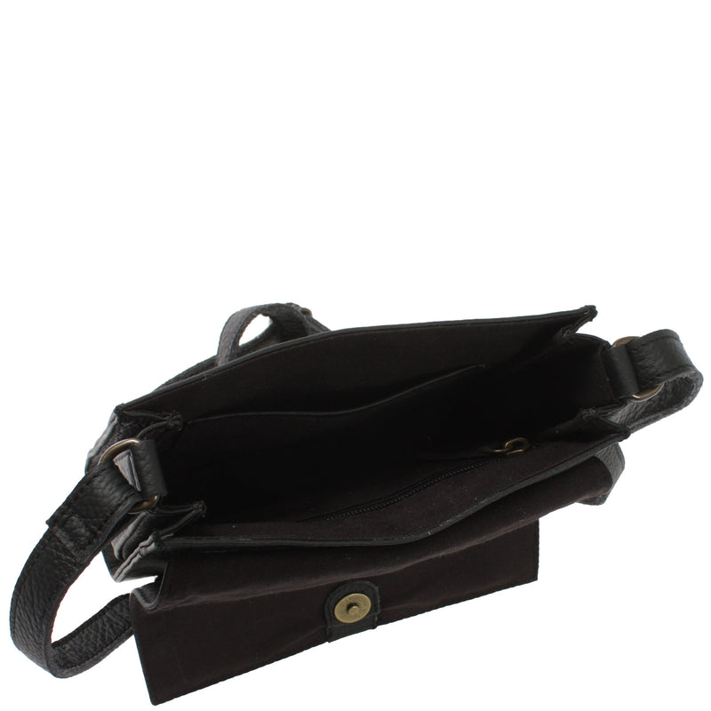Leconi kleine Schultertasche Umhängetasche Damentasche Leder schwarz LE3082 Online