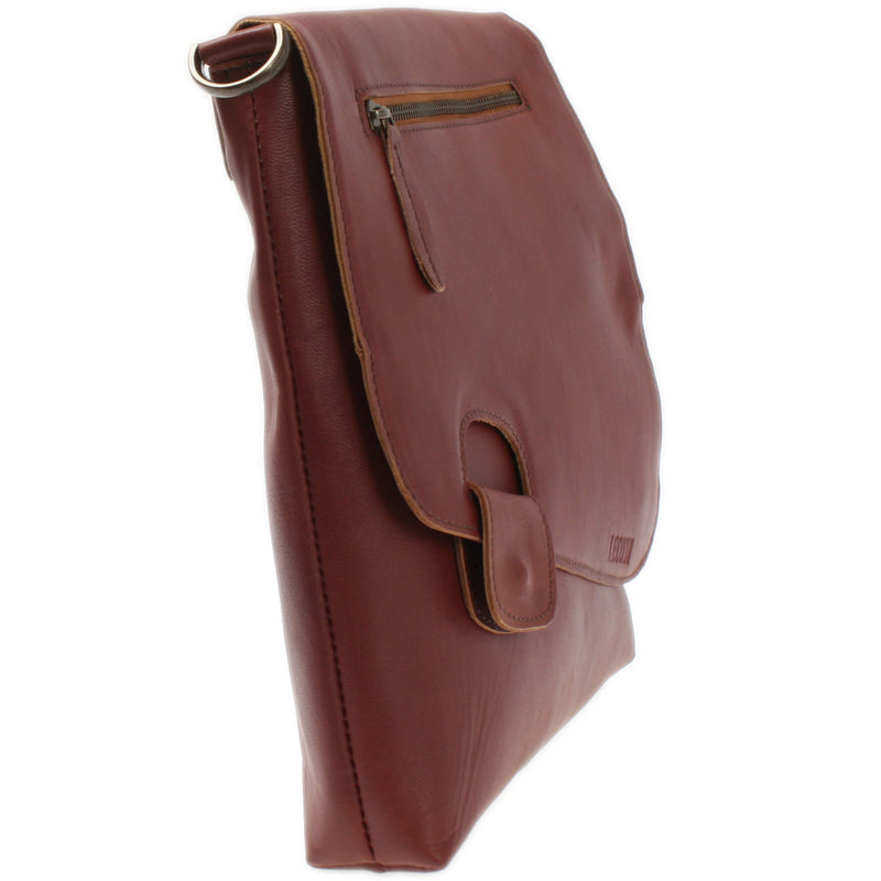 Leconi Umhängetasche Ledertasche Schultertasche Leder rotbraun LE3027 Outlet