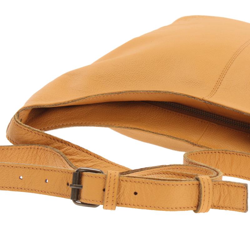 Leconi mittlere Umhängetasche Schultertasche Beuteltasche Damentasche Leder senf LE0072 im Angebot