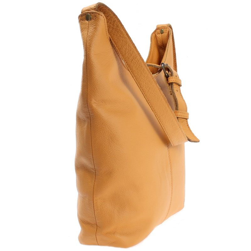 Leconi mittlere Umhängetasche Schultertasche Beuteltasche Damentasche Leder senf LE0072 im Angebot