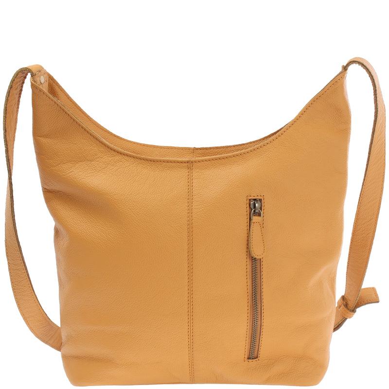 Leconi mittlere Umhängetasche Schultertasche Beuteltasche Damentasche Leder senf LE0072 im Angebot