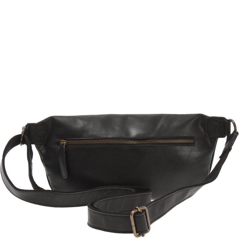 Leconi große Bauchtasche Umhängetasche Crossbody Ledertasche Leder schwarz LE3087 Kostenloser Versand