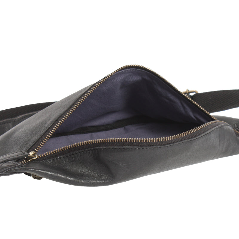 Leconi große Bauchtasche Umhängetasche Crossbody Ledertasche Leder schwarz LE3087 Kostenloser Versand