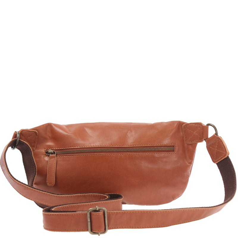 Leconi große Bauchtasche Umhängetasche Crossbody Ledertasche Leder cognac LE3087 Limitierter Zeitrabatt