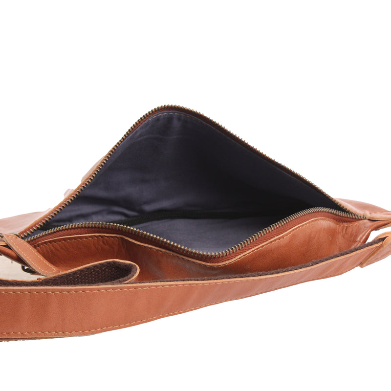 Leconi große Bauchtasche Umhängetasche Crossbody Ledertasche Leder cognac LE3087 Limitierter Zeitrabatt