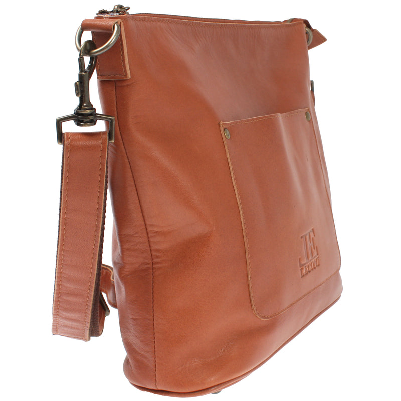 Leconi Umhängetasche Schultertasche Damentasche Ledertasche Leder cognac LE3067 Fabrik Onlineshop