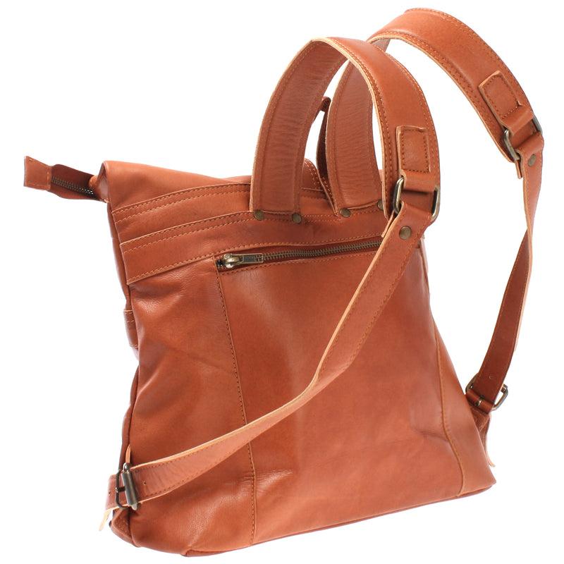 Leconi kleiner Roll Top Cityrucksack Rucksack Leder cognac LE1027 Sonderangebot