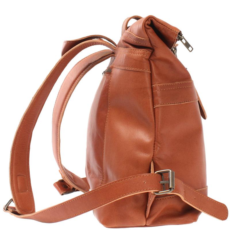 Leconi kleiner Roll Top Cityrucksack Rucksack Leder cognac LE1027 Sonderangebot