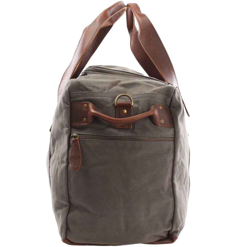 Leconi Weekender Sporttasche Reisetasche Damen Herren Leder Canvas grau LE2014 Versandkostenfrei