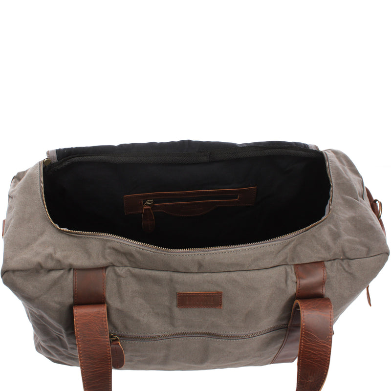 Leconi Weekender Sporttasche Reisetasche Damen Herren Leder Canvas grau LE2014 Versandkostenfrei