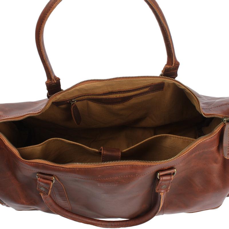 Leconi Reisetasche Weekender Sporttasche Damen Herren Leder braun LE2017 Großer Ausverkauf