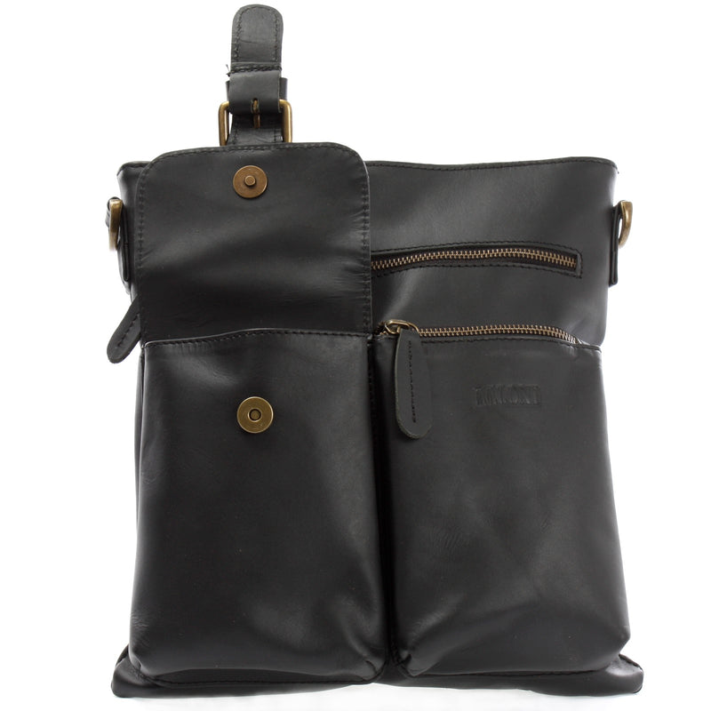 Leconi Umhängetasche Schultertasche Ledertasche Leder schwarz LE3084 Flash Sale