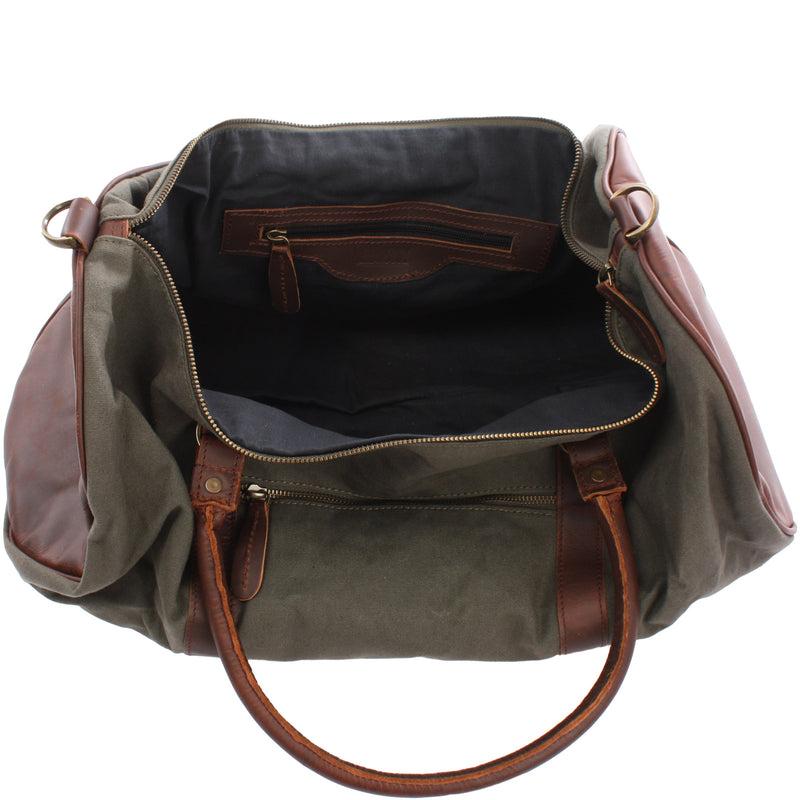 Leconi Weekender Reisetasche Sporttasche vintage Leder Canvas grün LE2004 Begrenztes Angebot