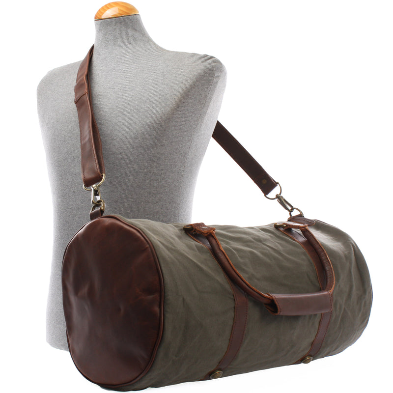 Leconi Weekender Reisetasche Sporttasche vintage Leder Canvas grün LE2004 Begrenztes Angebot
